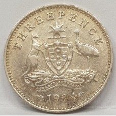 AUSTRALIA 1934 . THREEPENCE . KEY DATE . HIGH GRADE